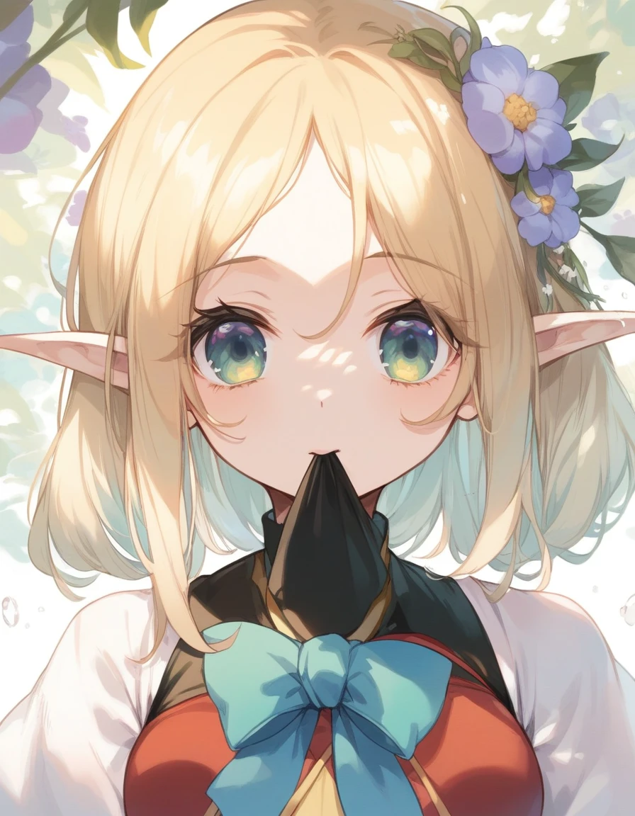 BREAK Perfect Anatomy、(High resolution:1.2)、Incredible illustrations、(Cute illustrations:1.2)、(Beautiful background) elf (blowing Japanese udon out of her mouth)