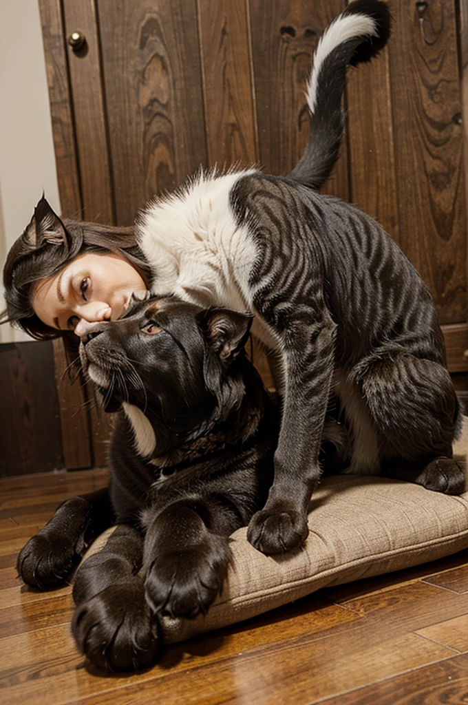 Cat on top of a dog 