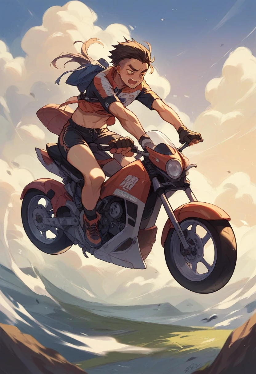 Rahul and his friends are racing while riding a bike at high speed.