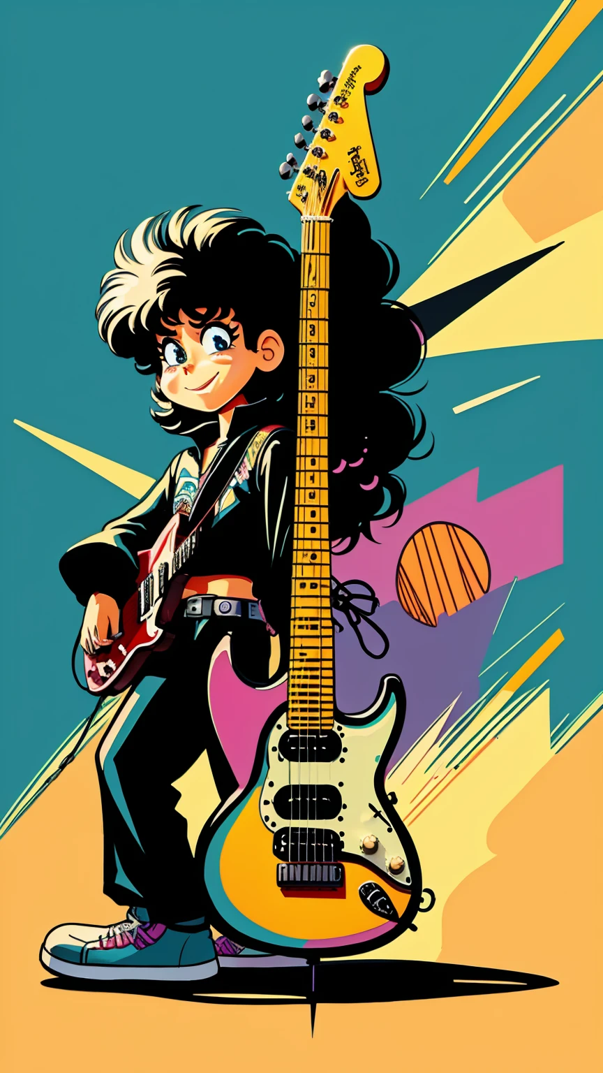 80s guitar drawn cartoon style in black colors