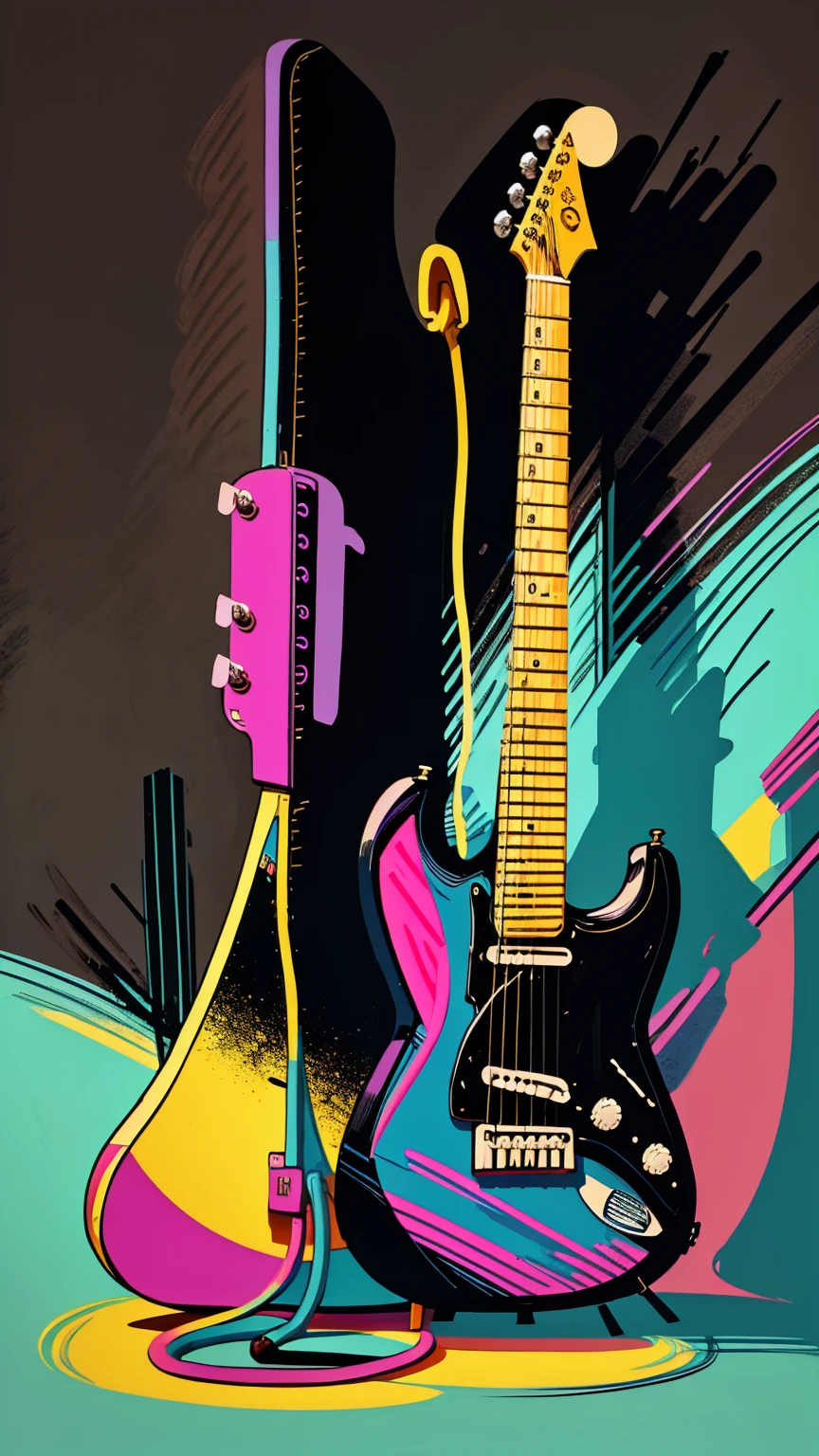 80s guitar drawn cartoon style in black colors