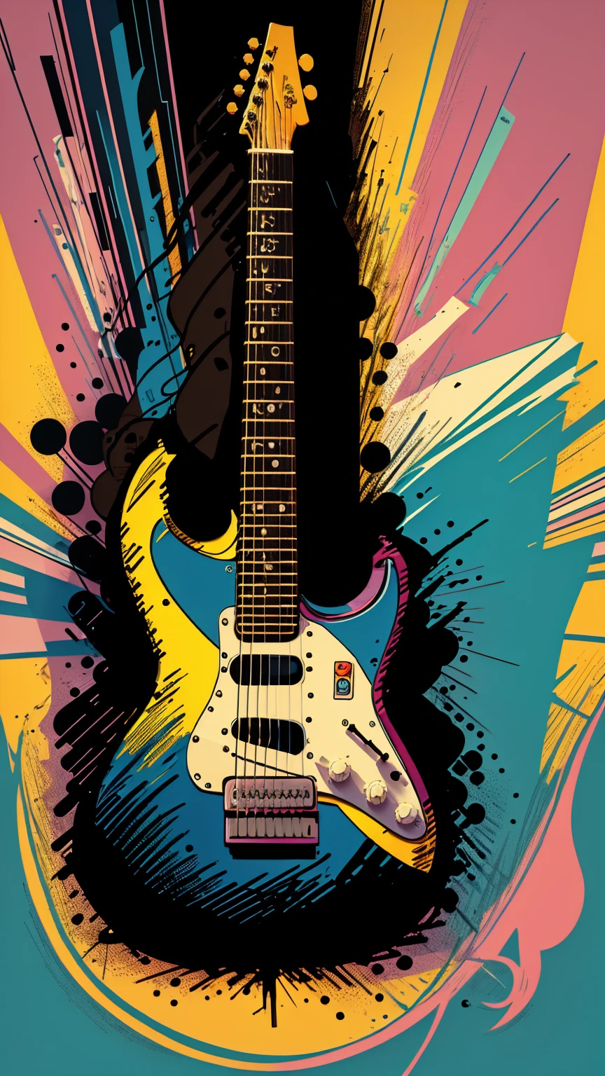 80s guitar drawn cartoon style in black colors