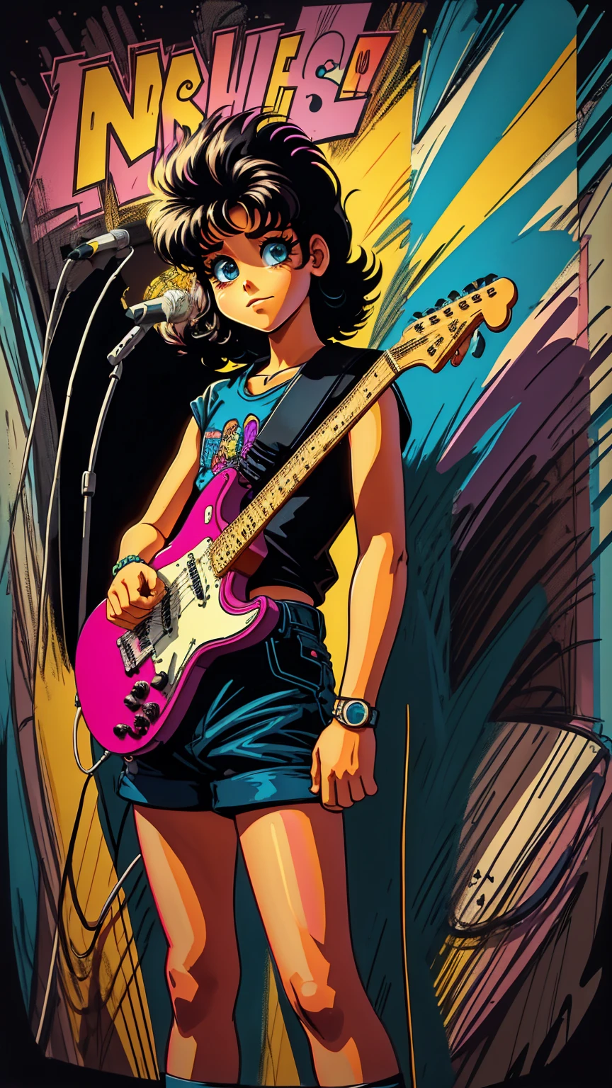 80s guitar drawn cartoon style in black colors