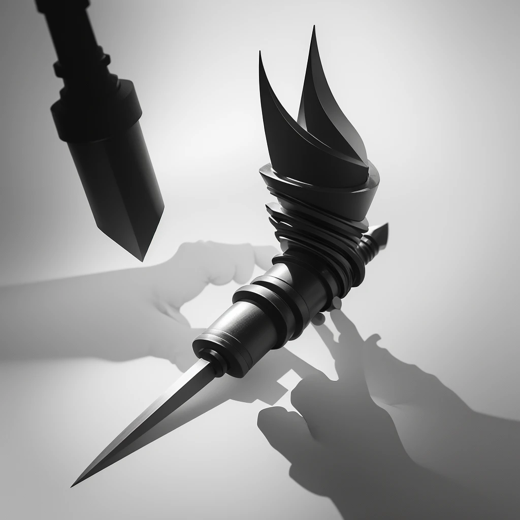 Create a minimalistic, simple and straightforward logo of a lightning spear in black and white
