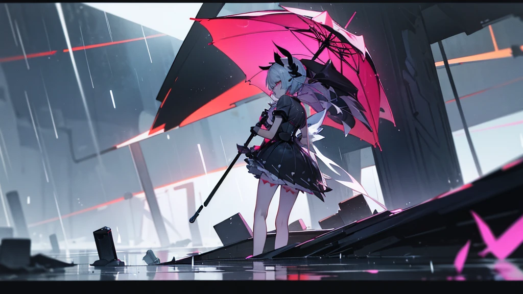 Kafka from Honkai stands in the rain