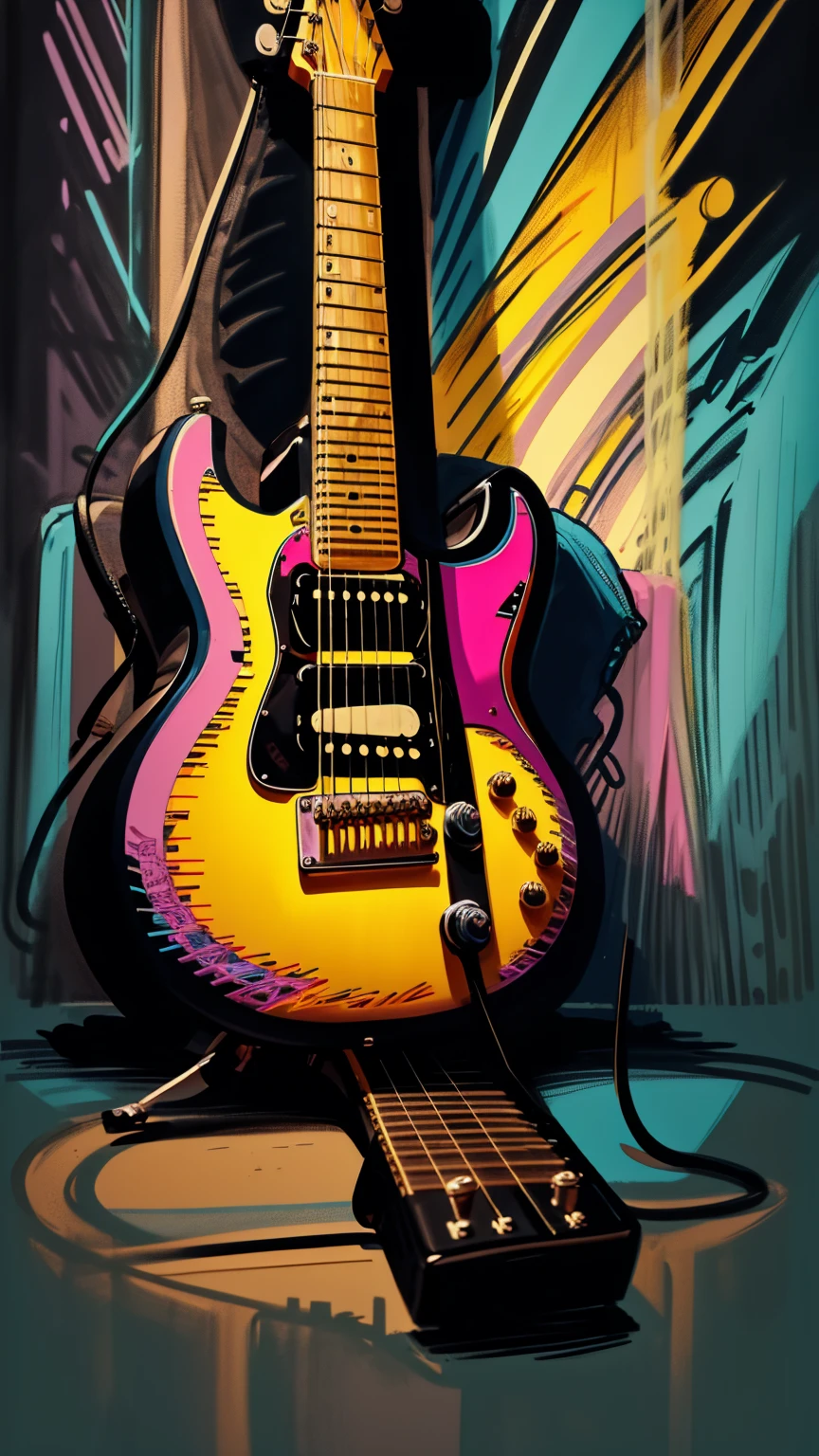 80s guitar drawn cartoon style in black colors