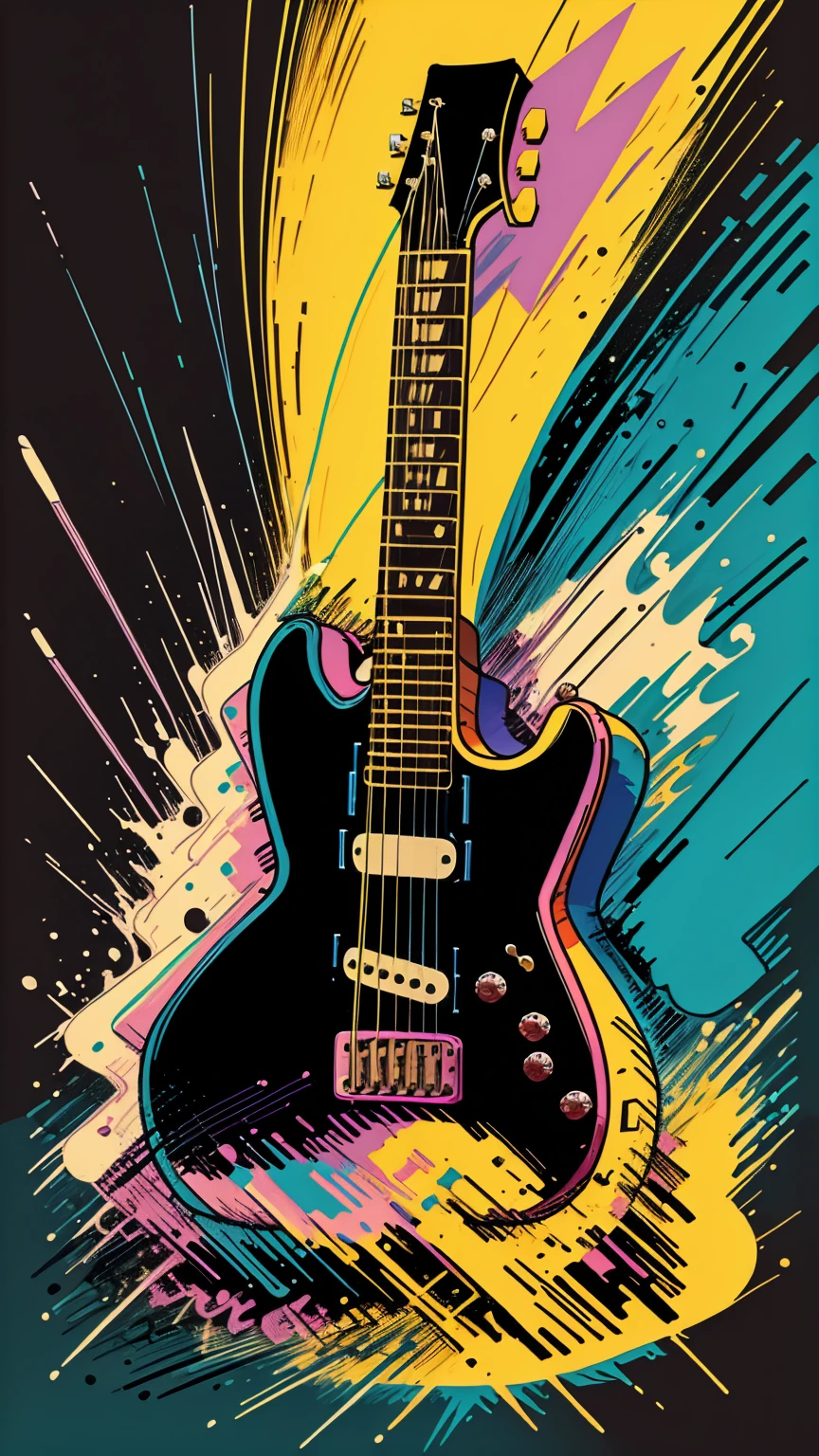 80s guitar drawn cartoon style in black colors
