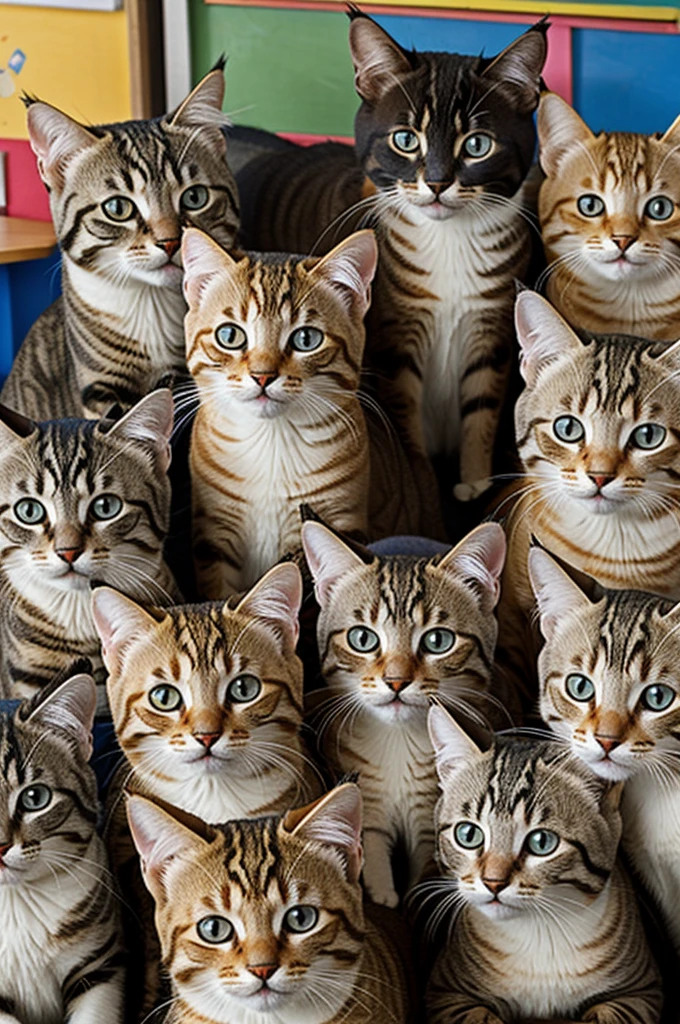 6 happy cats at school