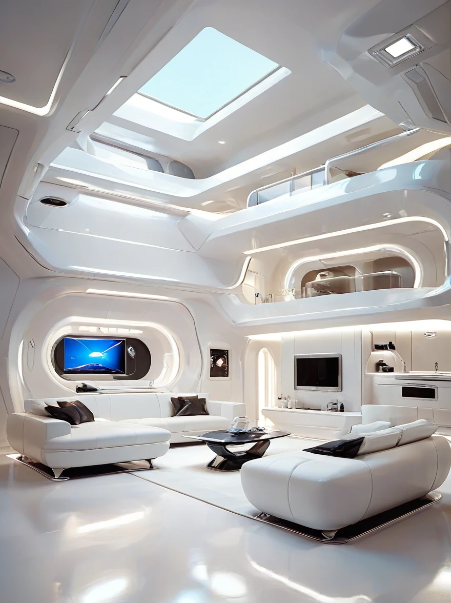 futuristic sci fi home, amazing lighting, Pure white technology style