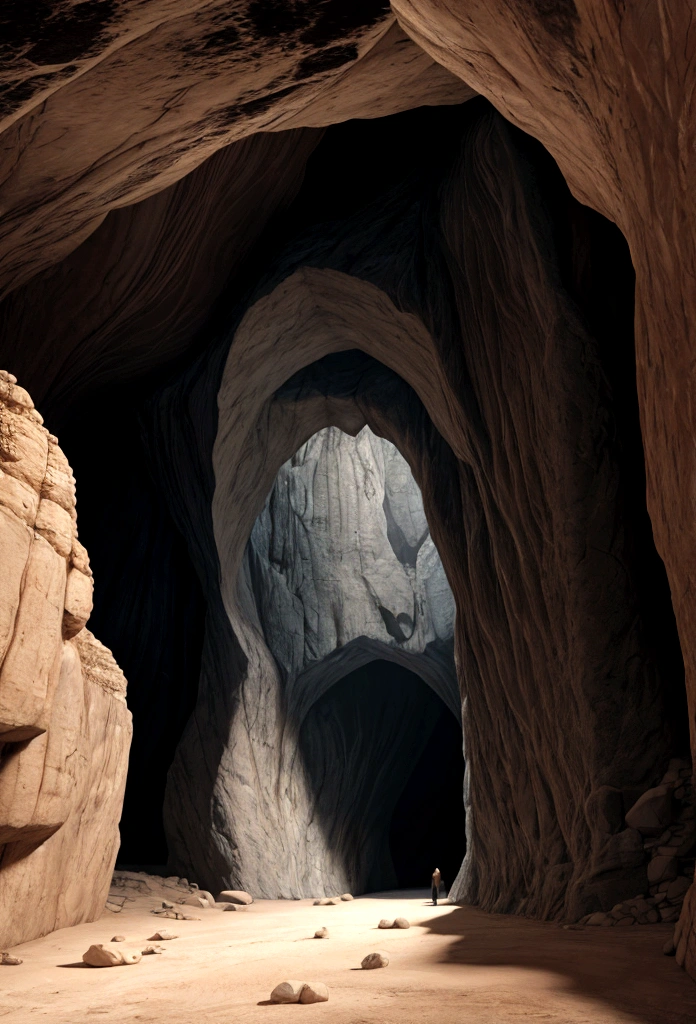 illustration of the cave of adullam, as described in the bible, a cold and dark scene