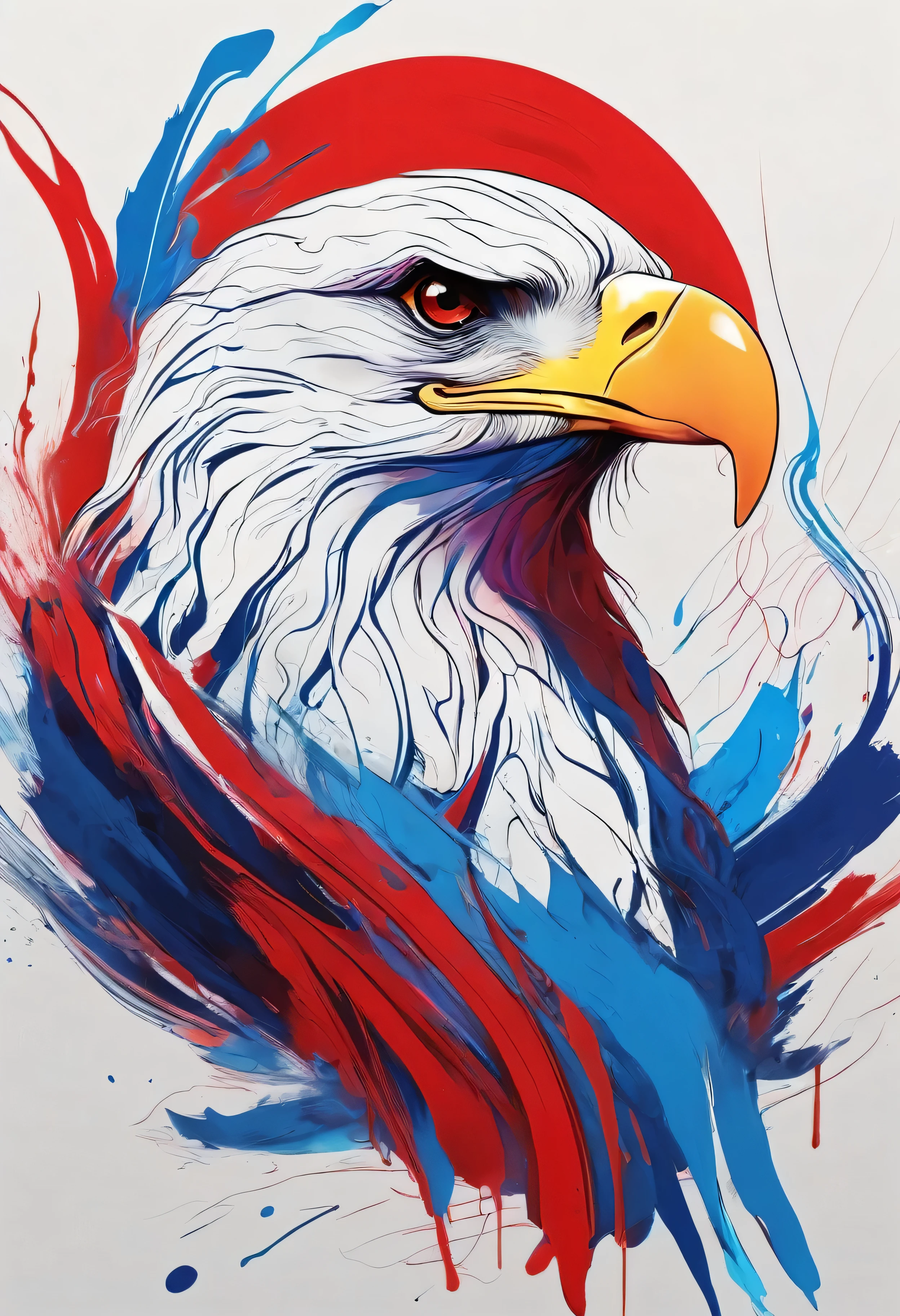 abstract painting，A eagle avatar，Red Blue，line art，Minimalism，illustration，8K resolution，HD，soft light，best picture quality，high-definition，high