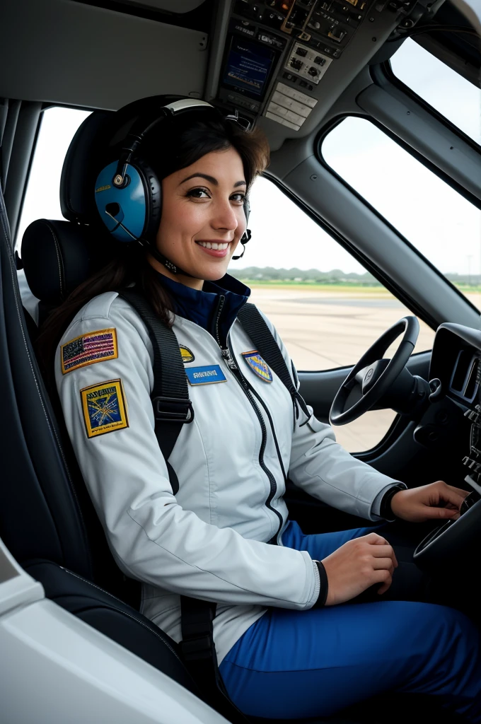 femme pilote, Flight suit, intérieur du cockpit, fermer, intérieur d&#39;avion, éclairage du tableau de bord, niveau des yeux, ISO 400, F/2.8, 1/125 secondes, Style Margaret Bourke-White. (perFect Face), (8k, 16k, UHD, reflex numérique), (Photo brute:1.2), (meilleure qualité:1.4), (haute qualité:1.4), (chef-d&#39;œuvre:1.2), (réaliste:1.3), (photo-réaliste:1.4), Ultra-détaillé, (granuleux:0.4)