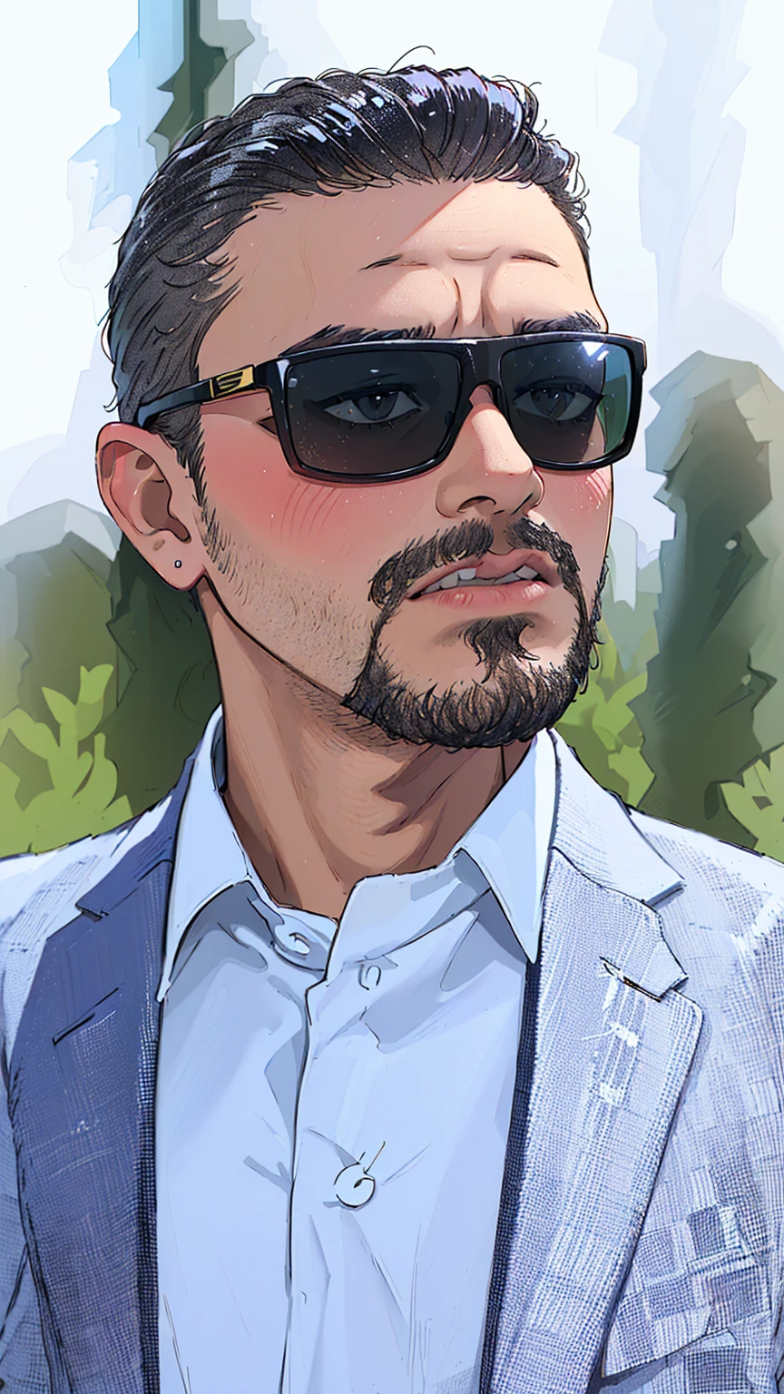Customary man in suit and sunglasses looking to the side, khyzyl saleem, Suit with black glasses, He wears a suit and glasses, With sunglasses, It looks cool and elegant, Wear Versace sunglasses, Hisham Habashi, ahmad merheb, Riad Qasim, With sunglasseses, Filmed with a Canon EOS R5 camera