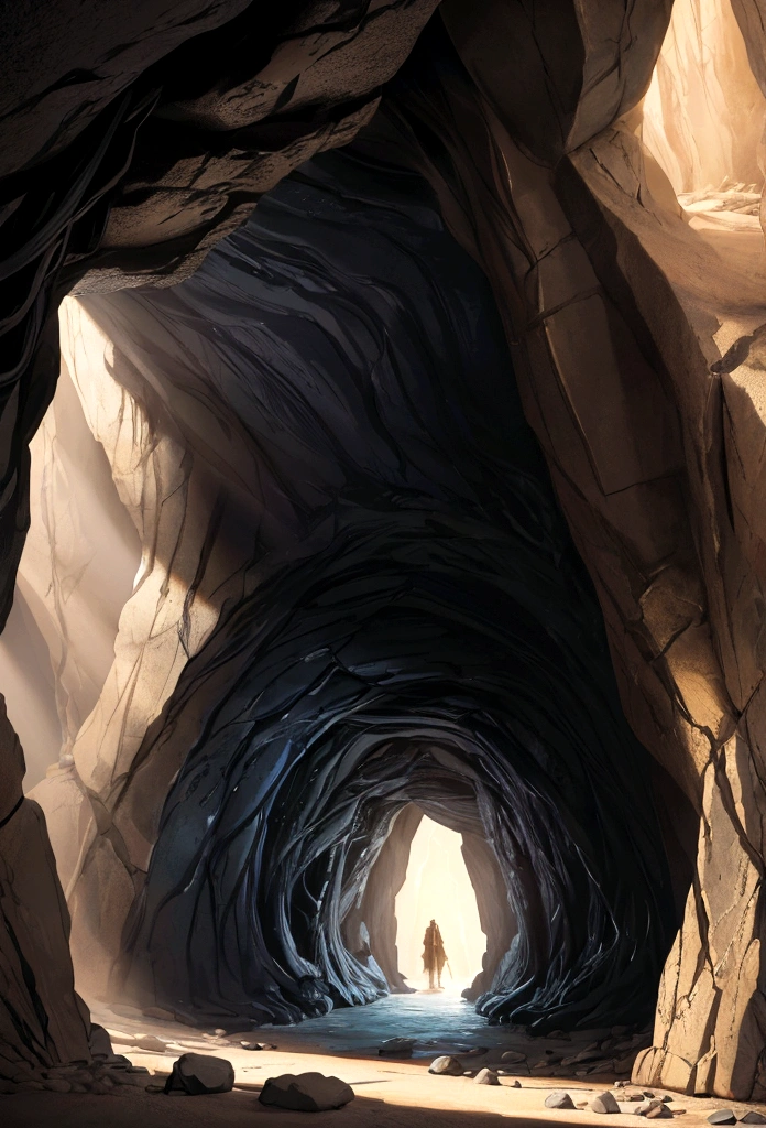 illustration of the cave of adullam, as described in the bible, a cold and dark scene