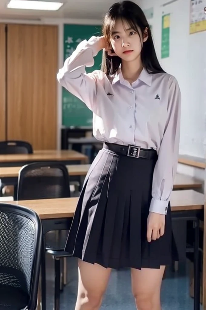 Lift up your skirt、Showing panties、、Black Hair、Showing panties、Lift up your skirt、Pull up your skirt、Condescending expression、School classroom