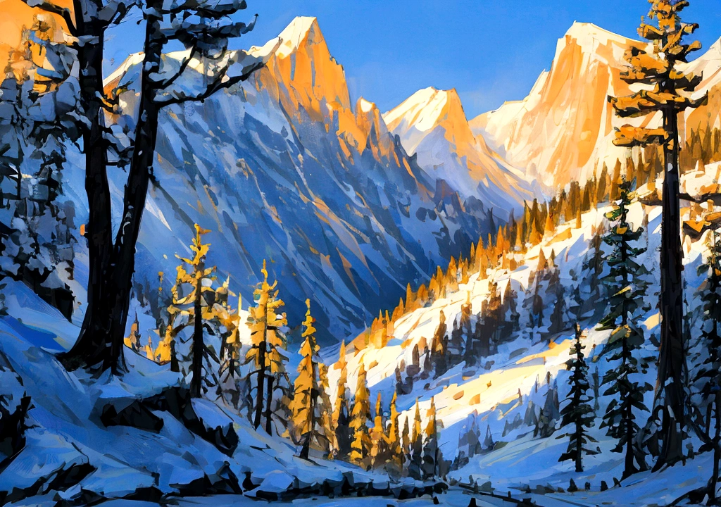 Beautiful landscape, a tree on the left, on a mountain, a landscape on a huge forest, in the distance a village