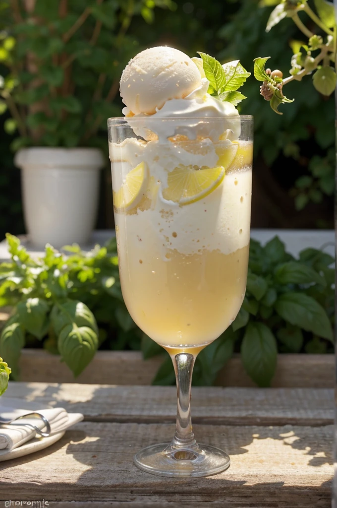 Ice cream - miniature candy made from natural juices, for quick consumption. in Provence style. A sprig of basil and fresh lemon play the main notes in the ice cream.