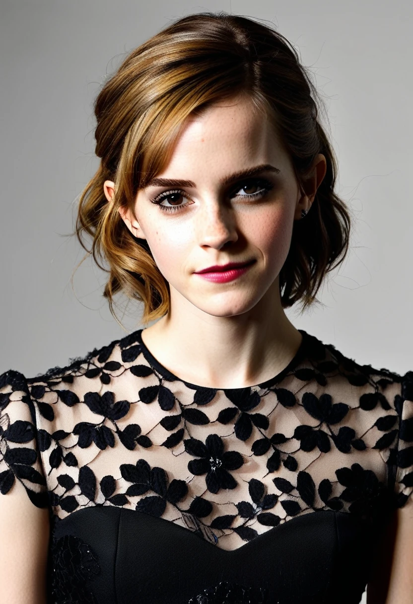 Emma watson queen, fully body, blonde hair, bangs hairstyle, pale skin, high detail, highly detailed,  blank background, black fingernails on fingers, black lipstick, smirk
