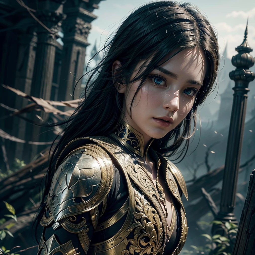 A beautiful woman in intricate nightingale armor, extremely detailed eyes and face, longeyelashes, detailed feathers and scales on the armor, cinematic lighting, dramatic shadows, mist, fantasy landscape, epic, (best quality,4k,8k,highres,masterpiece:1.2),ultra-detailed,(realistic,photorealistic,photo-realistic:1.37),cinematic,dramatic lighting,volumetric fog,intricate details,fantasy art,concept art