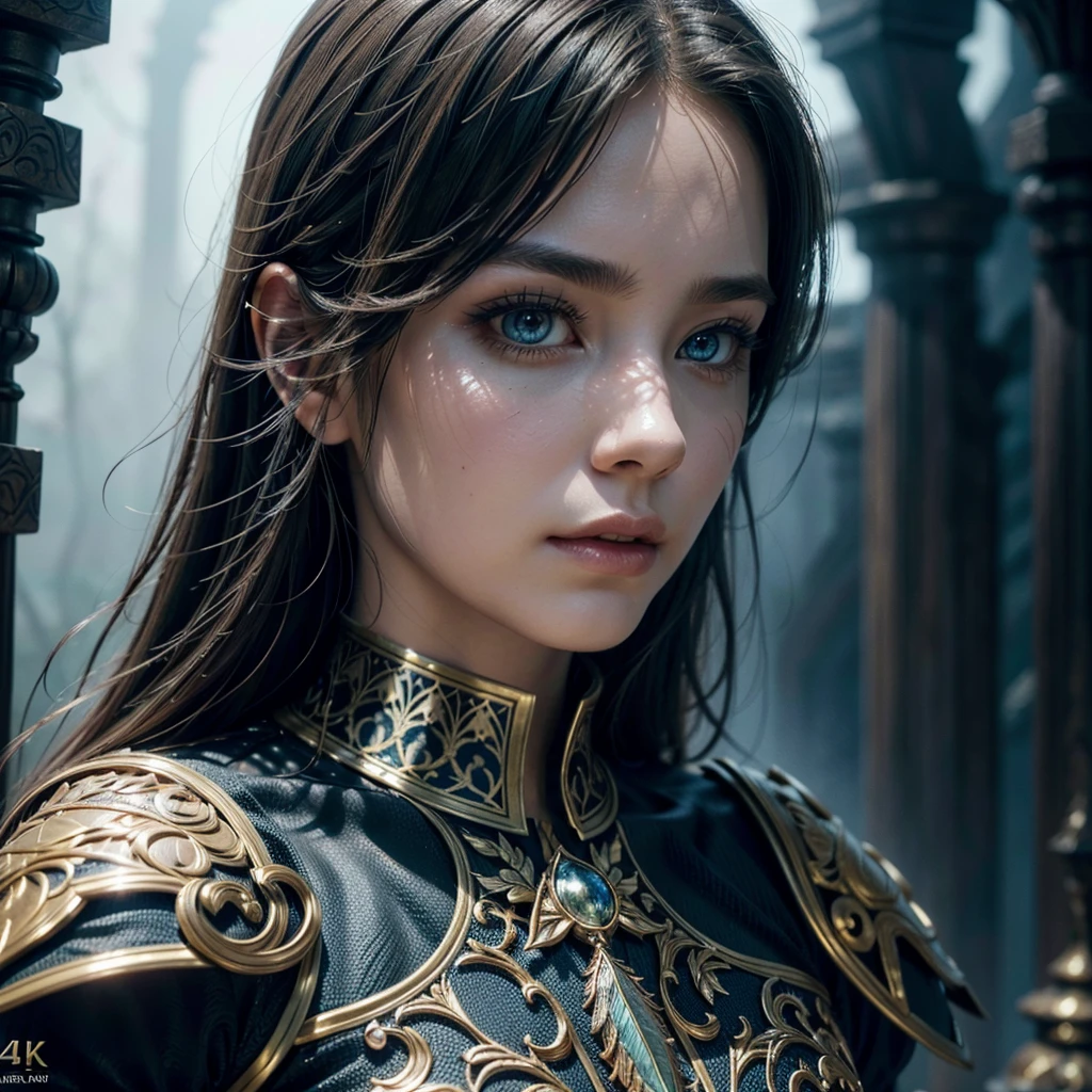 A beautiful woman in intricate nightingale armor, extremely detailed eyes and face, longeyelashes, detailed feathers and scales on the armor, cinematic lighting, dramatic shadows, mist, fantasy landscape, epic, (best quality,4k,8k,highres,masterpiece:1.2),ultra-detailed,(realistic,photorealistic,photo-realistic:1.37),cinematic,dramatic lighting,volumetric fog,intricate details,fantasy art,concept art