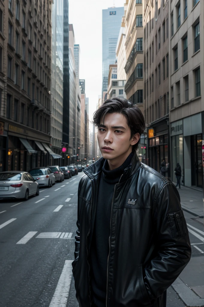man in the city, staring at the nothing