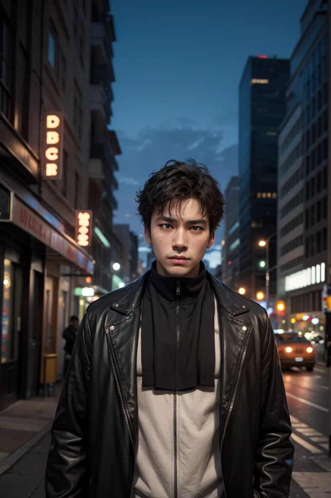 man in the city, staring at the nothing