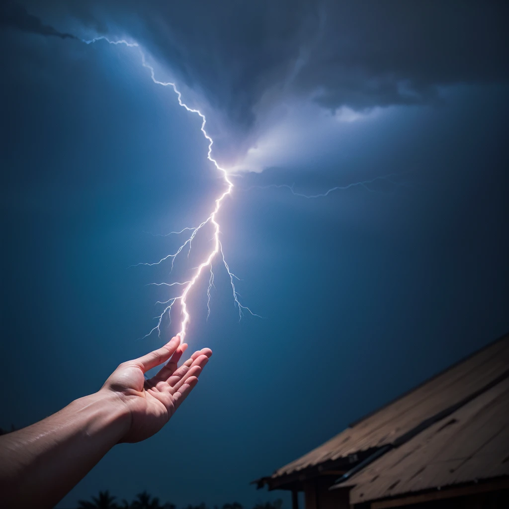 Create a logo of a hand holding a lightning bolt