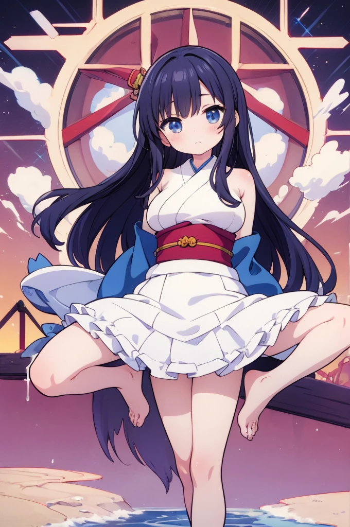 nsfw,one woman,nude,spread legs,standing,large breasts,whole body,cute face,semi-long hair,from front,anime style,high quality,japanese