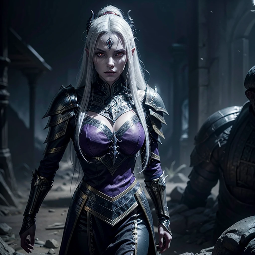 Close-up (Harley Quinn from DC in Viking style: 1.3) emerging from wet black mud, extremely detailed, smoke, sparks, metal shavings, flying debris, volumetric light