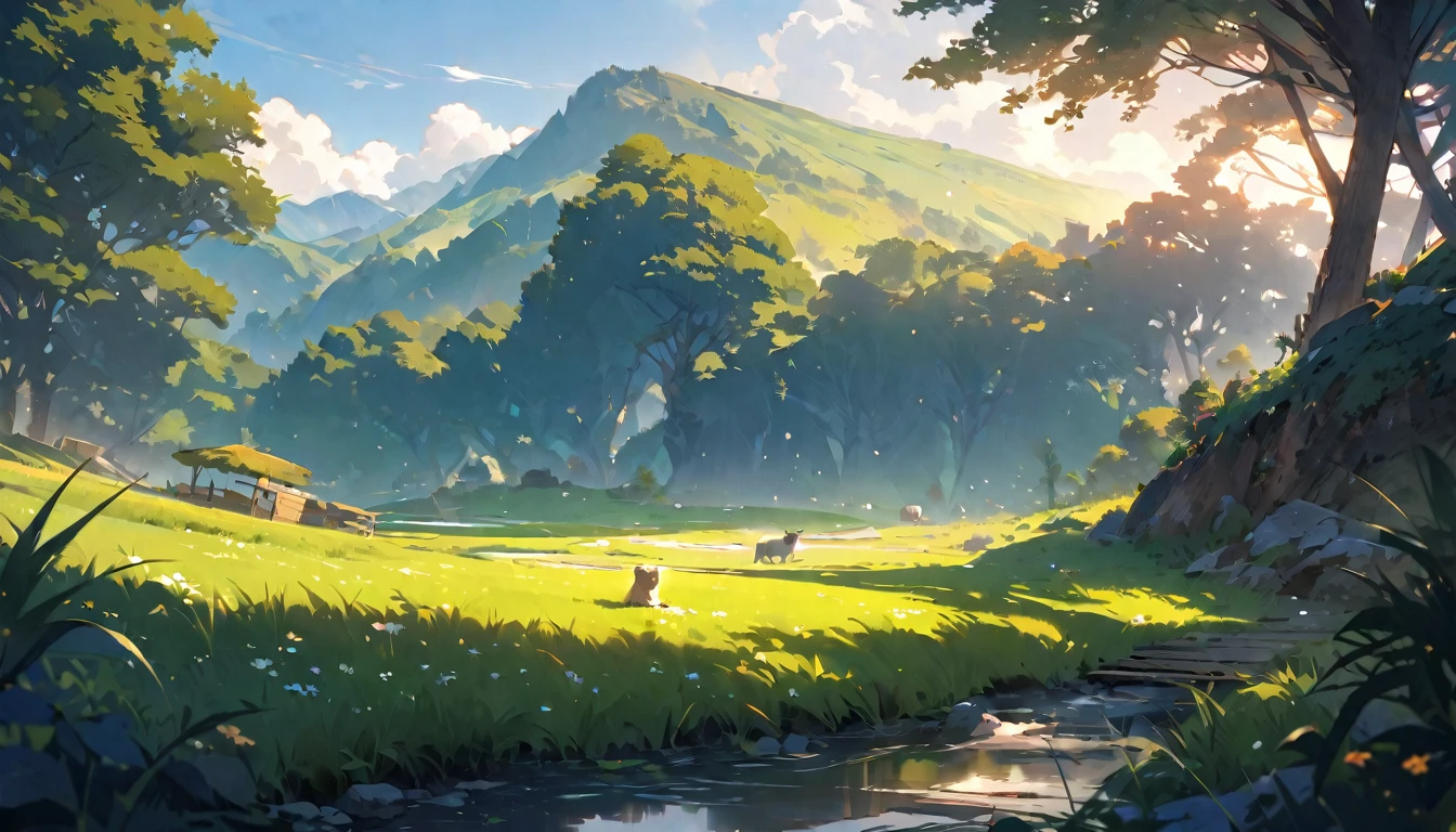 A cute lion in the center,relax,Highest quality,masterpiece,Natural scenery,There is no one here