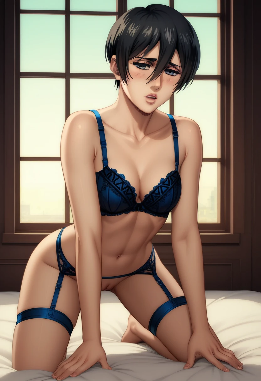 score_9_up, score_8_up, score_7_up, 1girl, solo, female, ((Mikasa Ackerman)), ((black very short hair)), ((black pixie cut)), black eyes, pink lips, fit slim body,(((perfect erecteium breast))) ( seductive Victoria’s Secret shine straps lingerie, bra with shine straps, thong with shine straps))), (((highly detailed bedroom, window, bed))), perfect fit model body, wide hips, orgasming face, (g sex in doggystyle positi)), (((ssy penetration))), (((penis penetr her pussy))), (((((from d)))))
