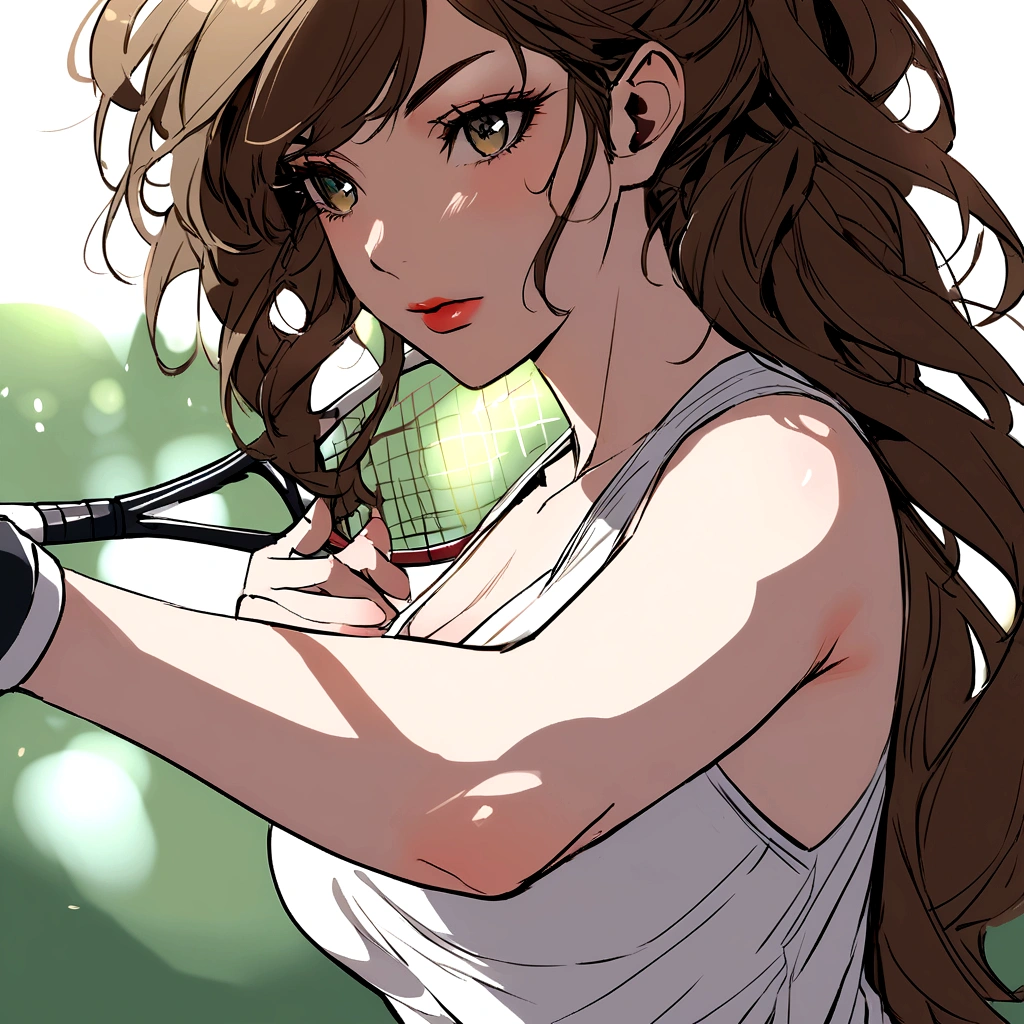 brunette, A pretty woman plays tennis