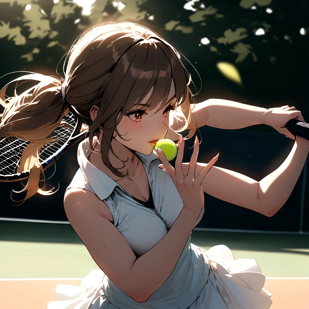 brunette, A pretty woman plays tennis
