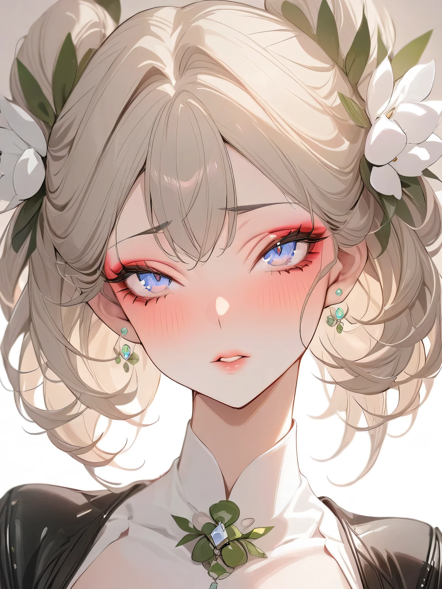 (masterpiece, Best quality:1.2), 1 girl, Single, черные hair, leather details, beautiful facial features, Exquisite makeup, exquisite eyes, Eye details, hair, flicker