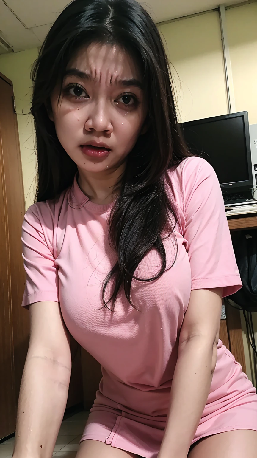 Nude, topless, bottomless, naked, bare, chubby, 8K, highest quality,masterpiece, highest quality, High resolution, sui1, 1 girl, male pubic, long mess black hair, hoshimachi suisei, ,nipples, male, vein penis , blowjob, intrusion, sob, ((( crying ))), teardrops , Open one eye wide, close another eye ,(catch head), desk, spread legs, uncensored, Drool, Vulgarity , nude, cute cheerleader uniform, girly uniformuniform,