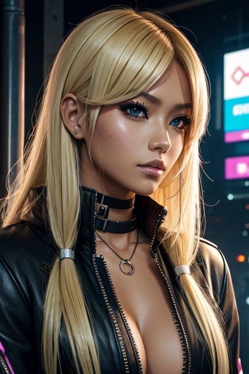 gyaru, cyberpunk, proustite, blond hair, tanned skin
