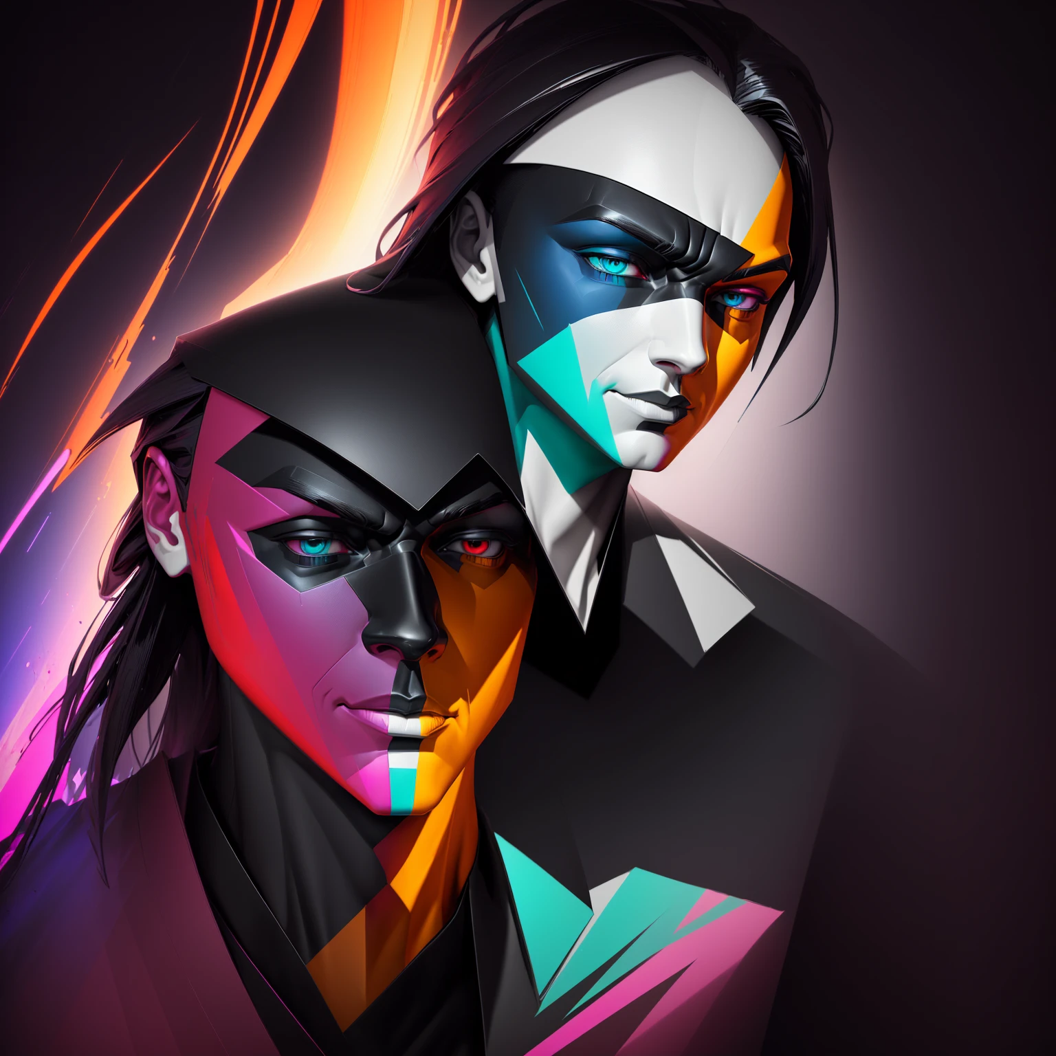 a statue with a colorful face and a black shirt, digital arts, artistic 4k, male art, amazing digital art, liam brazier and nielly, inspired by Adrian Zingg, digital art, digital art, beeple. hyperrealism, surrealism 8k, inspiring digital art, surreal portrait, digital art. artstation, wallpaper 4k