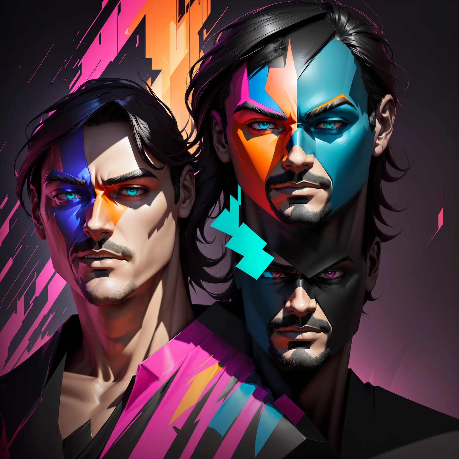 a statue with a colorful face and a black shirt, digital arts, artistic 4k, male art, amazing digital art, liam brazier and nielly, inspired by Adrian Zingg, digital art, digital art, beeple. hyperrealism, surrealism 8k, inspiring digital art, surreal portrait, digital art. artstation, wallpaper 4k