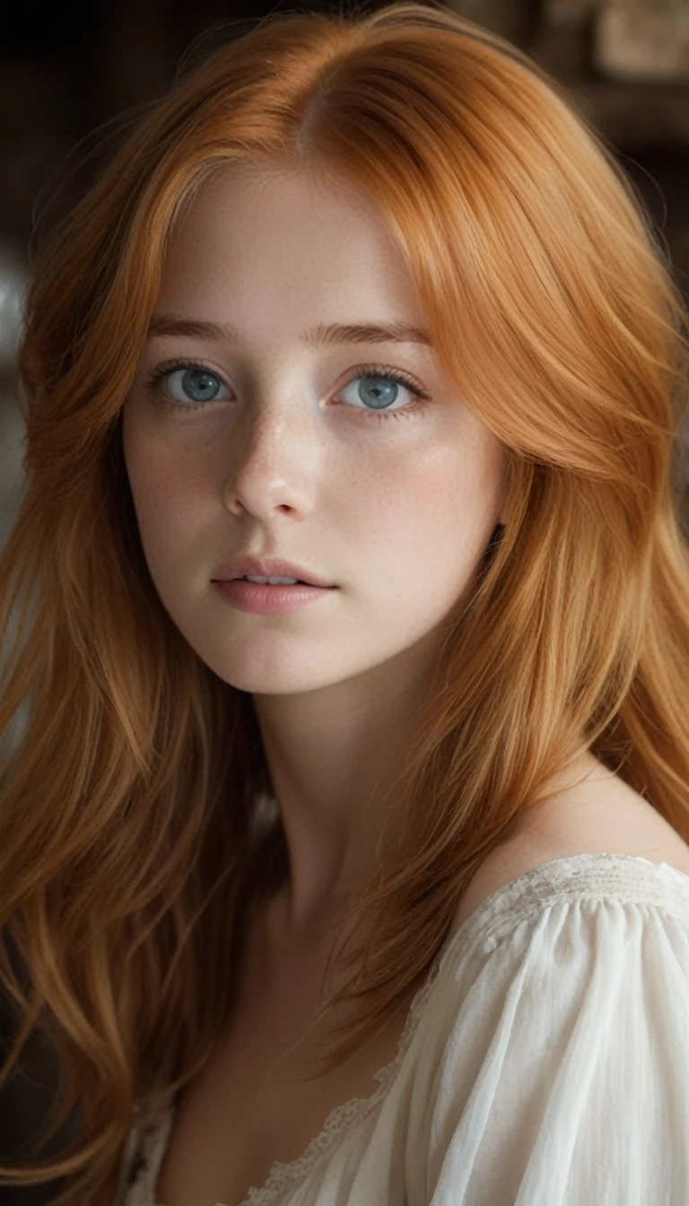 1fille, beau visage, coupe au carré, tresser, lèvres, cheveux longs, regarder le spectateur, les cheveux en désordre, cheveux roux, Taverne 1200AD, servante, robe en haillons, déchiré, déchiqueté, clivage. Gros seins, bustier. tir à moitié du corps, réaliste, seulement, les dents sexy, séduisant. éclairage discret, sombre, naked, gros seins, tout le corps, entierement nue