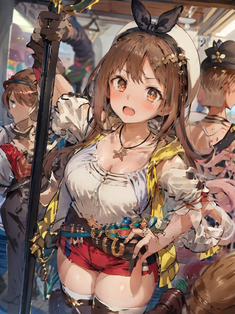 crowded train、One Woman、Cute Woman、A large number of passengers、Thick thighs、Best image quality、High resolution、masterpiece、super high quality、Pink Bra、Pink Panties、Big Ass、Large Breasts 、Blushing、4K quality、Reached orgasm、Wearing black knee socks、Heavy breathing、From directly below、from directly below、, 1girl, arm up, 1man, {{{man put hands on girl’s crotch}}}, train interior, crowded, weep face、(Positive prompt)
(1 girl)++, (masterpiece)+++, (best quality)+++, (ultra cute kawaii)+++, love live!, anime colored, , tears, (steam)+++ , be molested ,feigned ignorance, wearing blazer whiteshirt ,checked skirt , (turn up a shirt), misaligned bra ,arched back, crowded train, (many man standing behind girl )++, dynamic pose, Dynamic hand movements, (breast grab)+++, man's arm grabbing a girl's tits, (frying hands), (floating hands), (grabbing from behind),