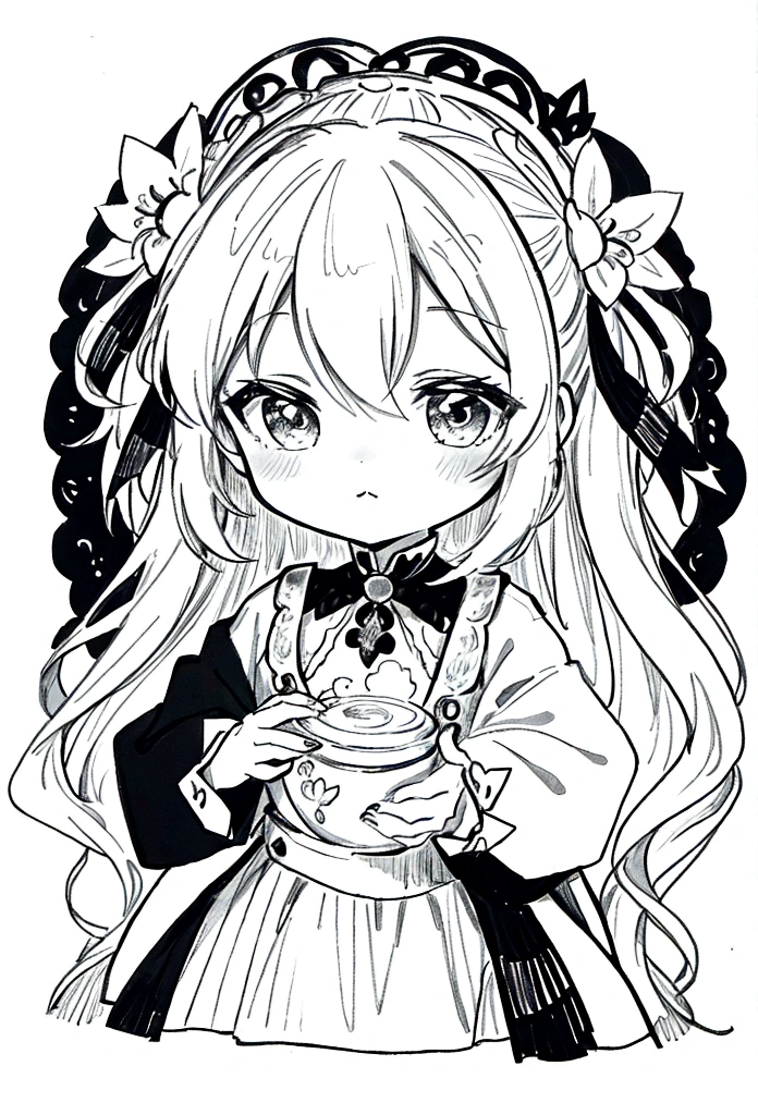 chibi black and white