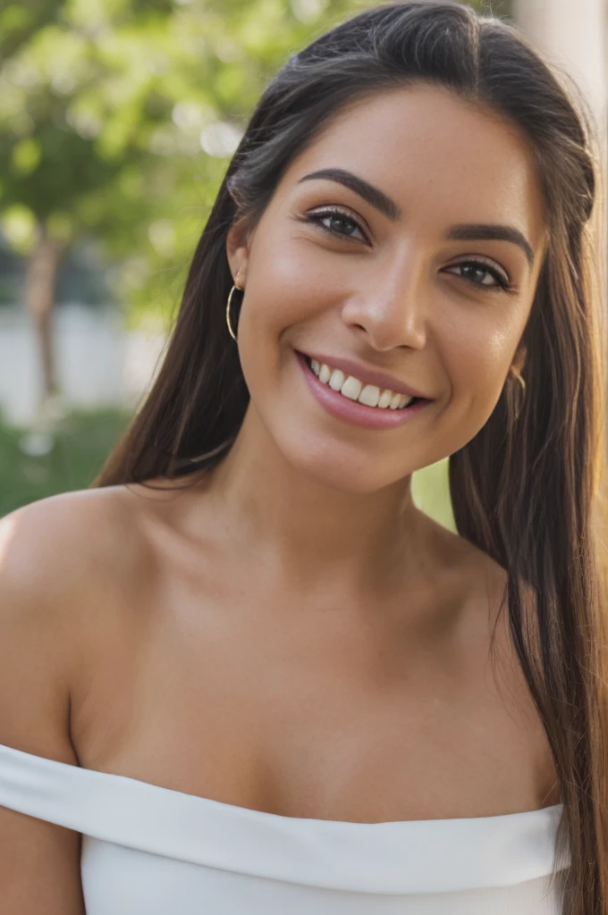 gorgeous, beautiful 21 years old, brunette with white stripes and small braids, closeup portait, face and breasts photograph, hot girl, she's in the city, (((wearing a cute dress))), (((perfect eyes))), she is smiling, perfect teeth, huge breasts, detailed skin, realistic, photo-realistic, 8k sharp focus, highly detailed, full length frame, High detail RAW color art, piercing, diffused soft lighting, shallow depth of field, sharp focus, hyperrealism, cinematic lighting, big smile