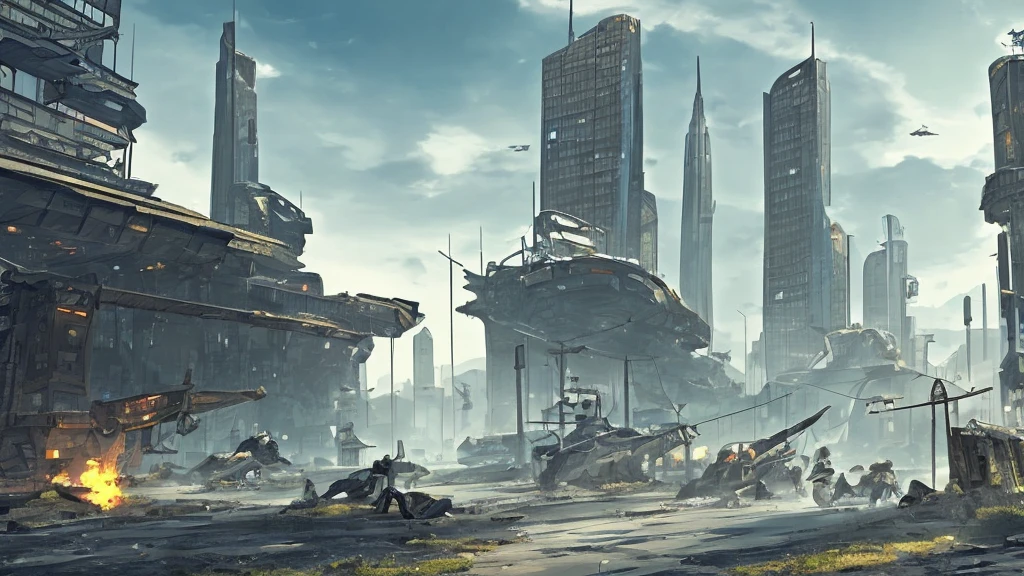 Generate an RPG battle map that is in a futuristic city. on the outskirts of the city, as if it were abandoned.