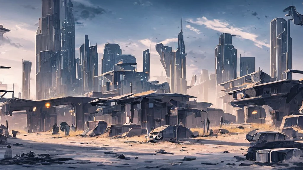 Generate an RPG battle map that is in a futuristic city. on the outskirts of the city, as if it were abandoned.