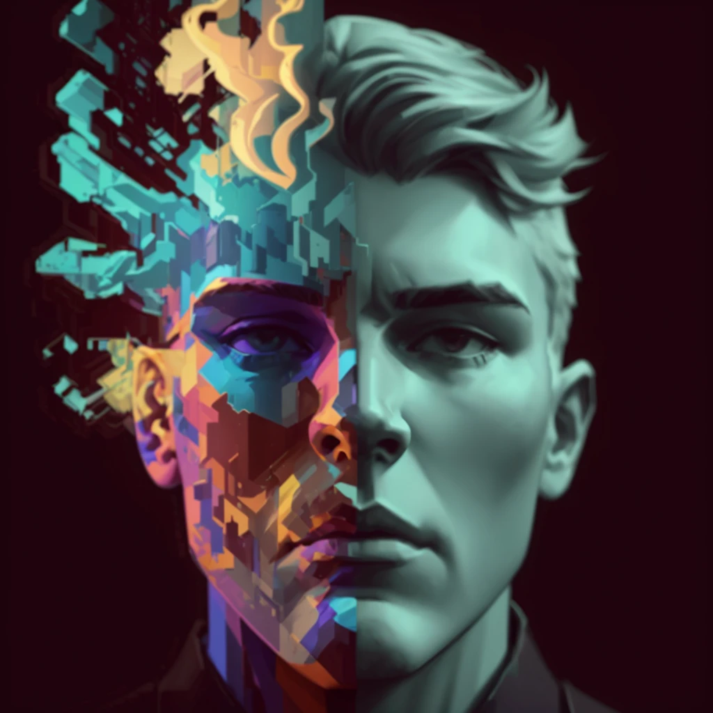 a statue with a colorful face, digital arts, artistic 4k, male art, amazing digital art, liam brazier and nielly, inspired by Adrian Zingg, digital art, digital art, beeple. hyperrealism, surrealism 8k, inspiring digital art, surreal portrait, digital art. artstation, wallpaper 4k