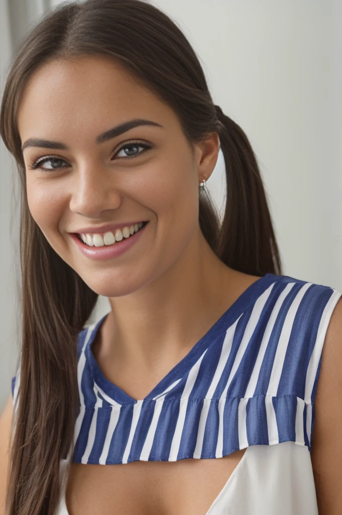 gorgeous, beautiful 21 years old, brunette with white stripes and small braids, closeup portait, face and breasts photograph, hot girl, she's in the city, (((wearing a cute dress))), (((perfect eyes))), she is smiling, perfect teeth, huge breasts, E cup size, detailed skin, realistic, photo-realistic, 8k sharp focus, highly detailed, full length frame, High detail RAW color art, piercing, diffused soft lighting, shallow depth of field, sharp focus, hyperrealism, cinematic lighting, big smile