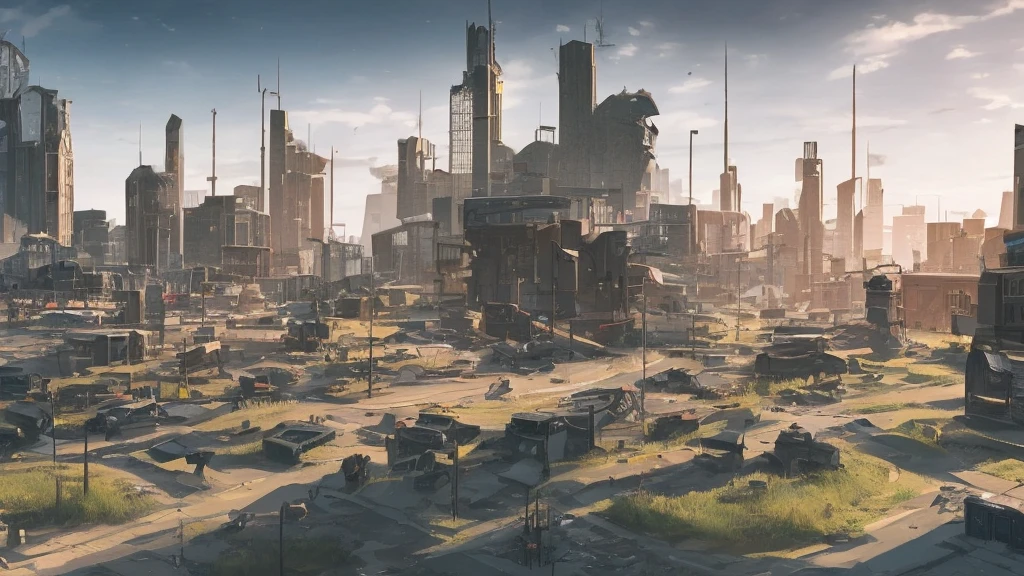 Generate an RPG battle map that is in a futuristic city. on the outskirts of the city, as if it were abandoned.
