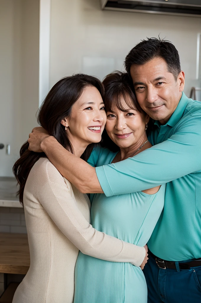 50-year-old husband,45-year-old wife,hug,Staring at each other