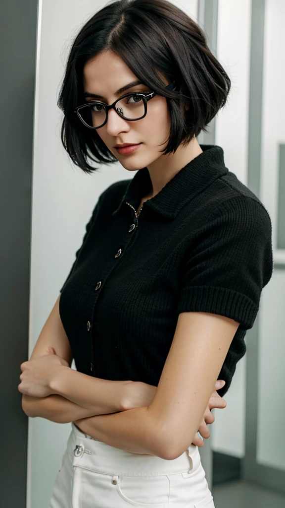 woman short Chanel dark hair, with glasses, she is a psychologist