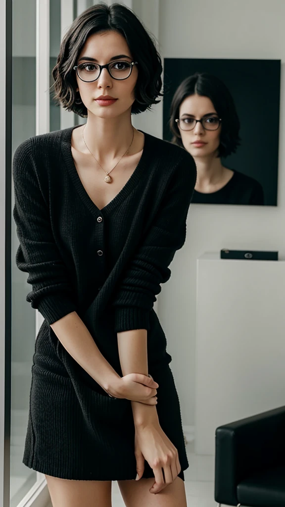 woman short Chanel dark hair, with glasses, she is a psychologist